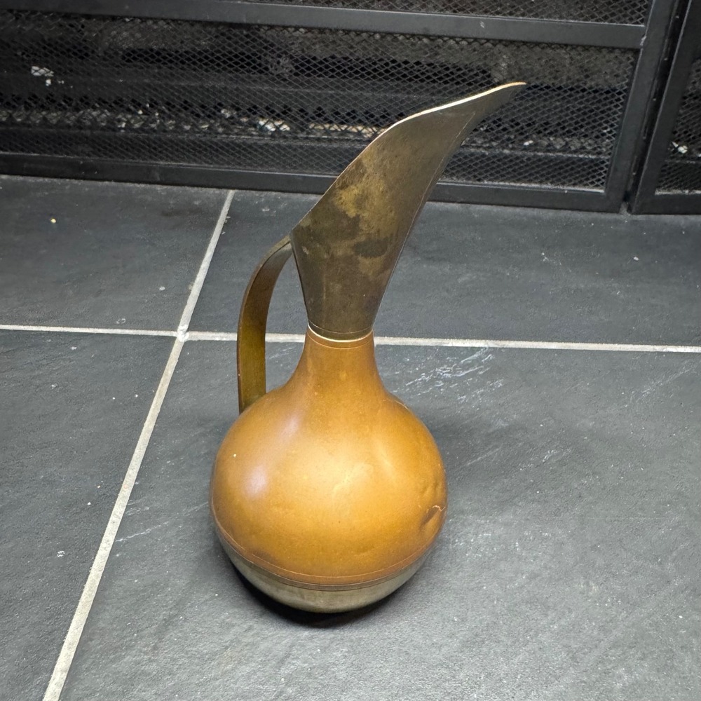 Vintage MCM Holland Copper & Brass Pitcher Ewer Decorative Dutch Metalwork 7.5"